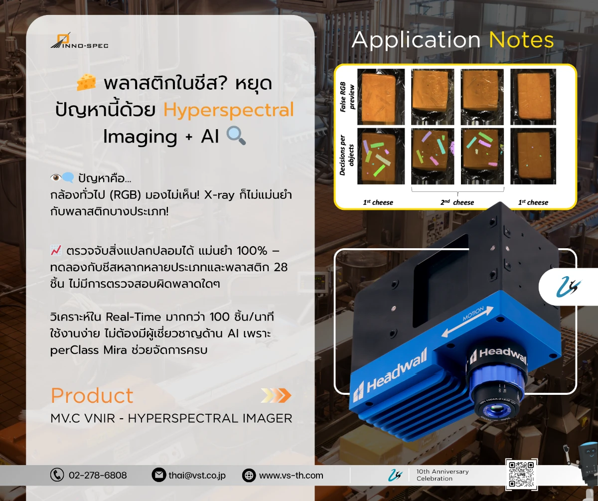 🧀 ตรวจจับพลาสติกในชีสได้แม่นยำ ด้วยเทคโนโลยี Hyperspectral Imaging (HSI)